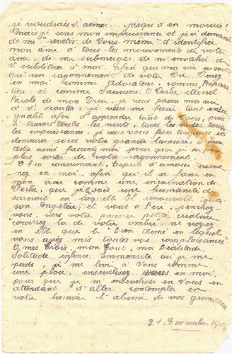 Fac simile de la prière d'Elisabeth de la Trinité