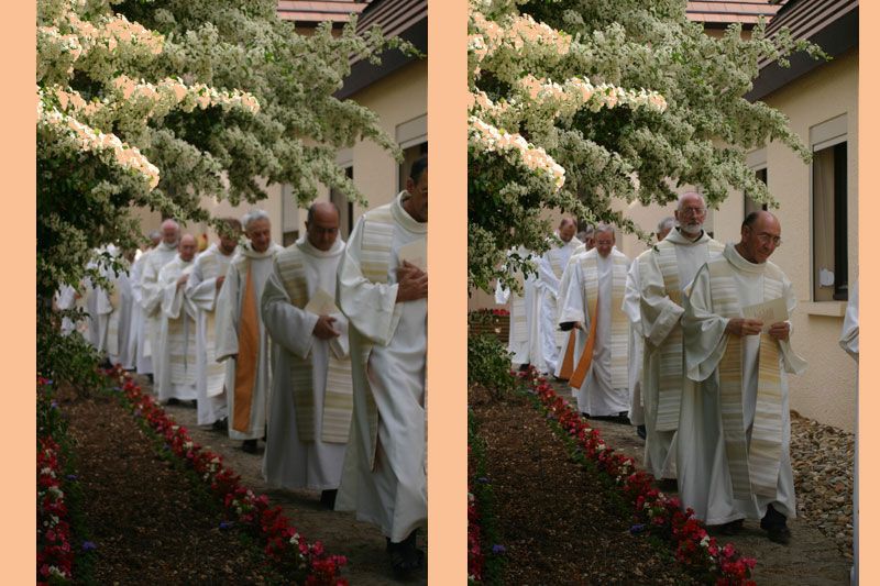 Procession des nombreux prÃªtres, dont le PÃ¨re Conrad De Meester auquel on doit les Å’uvres ComplÃ¨tes dâ€™Elisabeth